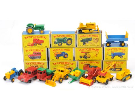 Matchbox Regular Wheels group of Construction &amp; Farm Vehicles. Including (1)  2c Muir Hill Dumper - dark red cab and chas