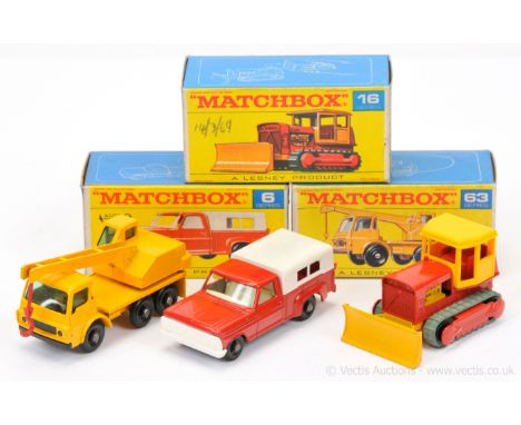 Matchbox Regular Wheels to include (1) 6d Ford Pick-up Truck- red boy, white grille, black base without cast letter A, 45-tre