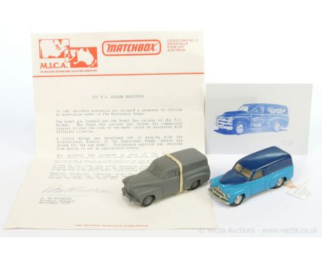 Matchbox Models of Yesteryear pair of Pre-production Holden Vans (1) grey resin solid construction (models is not riveted or 