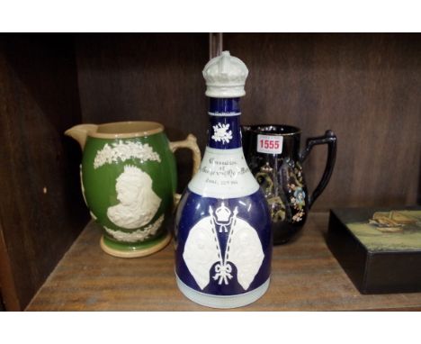 Two Copeland Spode royal commemorative items, comprising:&nbsp;an 1897 Diamond Jubilee jug, 16.5cm high; and a 1911 George V 