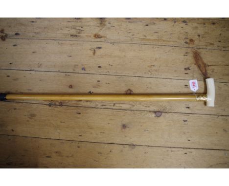 A&nbsp;Victorian ivory handled and 9ct gold mounted malacca walking stick, inscribed 'Presented to Sergeant Instructor H Slac