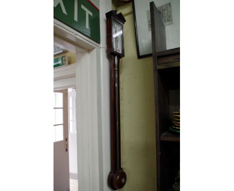 A George III mahogany and line inlaid stick barometer,&nbsp;the silvered dial inscribed 'J Giobbio &amp; Co, Rochdale'.&nbsp;