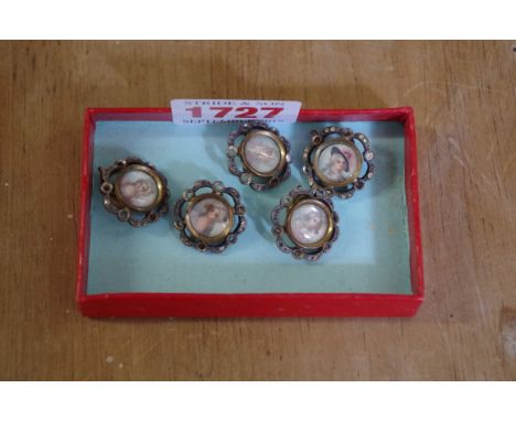 A set of five 19th century novelty portrait miniature inset dress studs. 