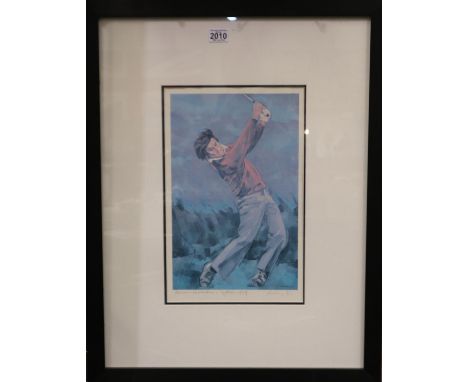 Harold Riley (1934 - 2023): colour lithograph, Severiano Ballesteros Lytham 1979, signed in pencil, 28 x 44 cm. Not available