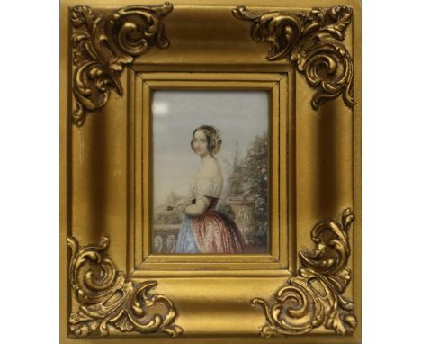 George Baxter (1804-1867): coloured lithograph, The Bride (a portrait of Queen Victoria after Winterhalter), 85 x 115 mm, fra