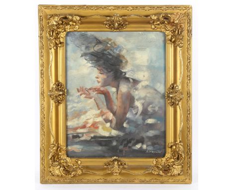 S Preston, oil on board, portrait of a girl, signed, 50cm x 40cm, framed 