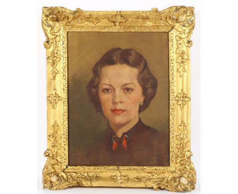British School, oil on board circa 1930s, society portrait of a young woman, unsigned, 43cm x 32cm, framed 