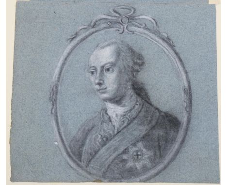 Samuel Woodforde RA (1763 - 1817), charcoal/chalk on blue paper, circa 1790, military portrait study, unsigned, 19cm x 20cm, 