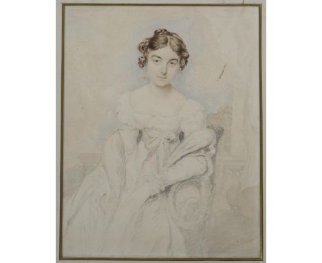 Mid-19th century British School, watercolour, portrait of a woman, unsigned, 27cm x 21cm, mounted 