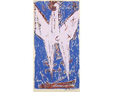 Moshe Tamir (born 1934), lithograph, winged figure, signed in pencil, from an edition of 125, image 50cm x 26cm, unframed 