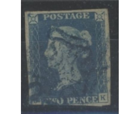 1840 2d blue, J-K, used with apparent Blue maltese cross, cut into at bottom left. Sold "as is". Cat £15,000
