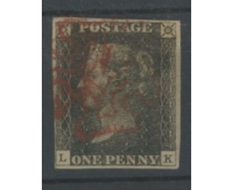 1840 1d black, plate 3, L-K, used with red maltese cross, 4 margins, fine. Cat £500