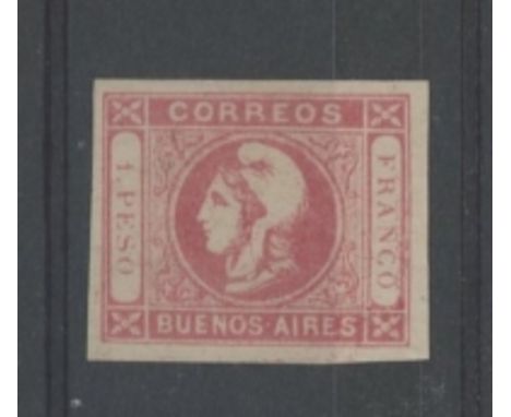 1859 Buenos Aires 1p red imperf Mint, light diagonal crease. SG P45 Cat £140