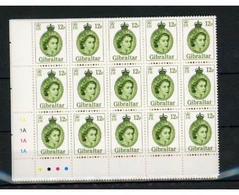 2015 QEII 2nd series self-adhesives (less £1) U/M blocks of 15. SG 1639-41, 1643 Cat £184, face value £61