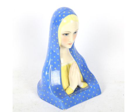 PAOLA BOLOGNA for LENCI - an Art Deco ceramic Madonna figure, in blue and yellow polka dot colourway, circa 1930, height 21cm