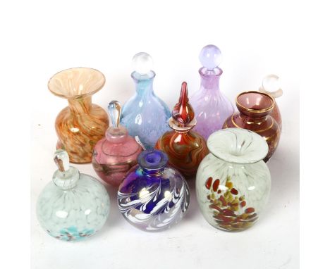 Art glass scent flasks, including Mdina, and 4 vases 