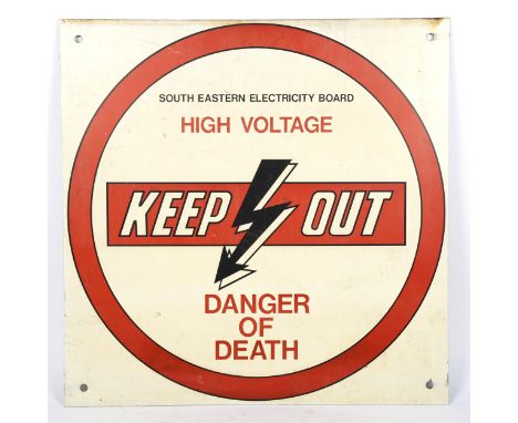 A Vintage South Eastern Electricity Board High Voltage aluminium warning sign, 50cm x 50cm 