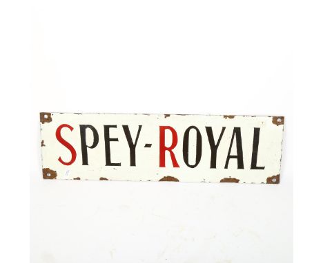 A Vintage enamel Spey-Royal Scotch Whisky advertising sign, 15cm x 53cm 