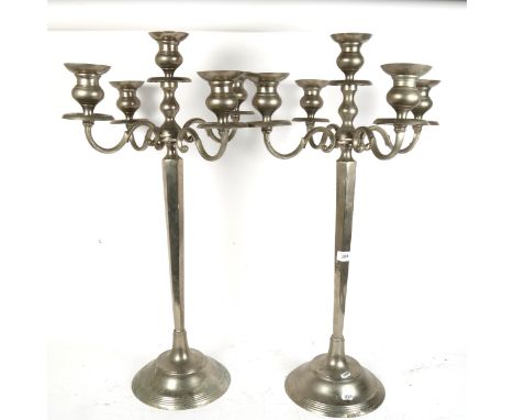 A large pair of aluminium 5-light candelabra, height 79cm 