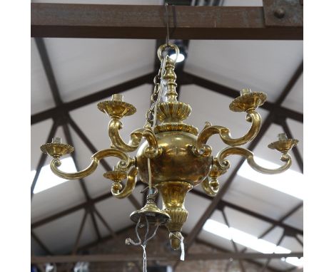 A brass 6-branch chandelier, diameter 56cm approx 