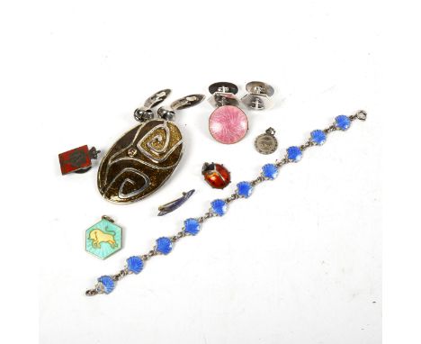 Various silver and enamel Scandinavian jewellery, cufflinks etc, including a red enamel ladybird pendant 