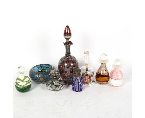 Ruby glass scent flask and stopper, 22cm, Art glass scent bottles etc 