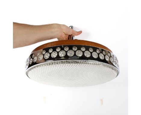 A Mid-Century ceiling pendant light, with crsyaline plastic shade and 3 bulb fitting, diameter 44cmOverall good condition, so