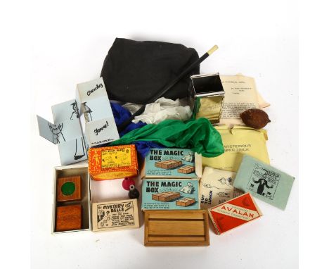 A group of Vintage magic tricks, cards, wand etc 