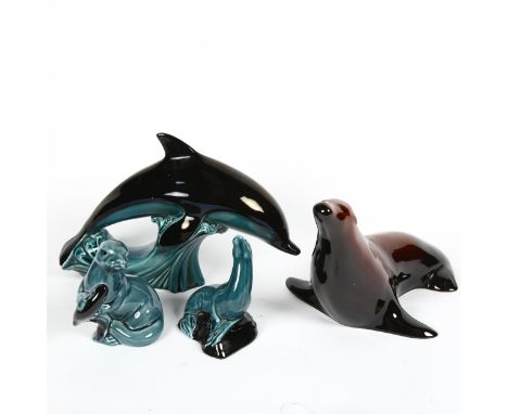Poole Pottery animals, including dolphin and otter, largest height 16cm (4) 