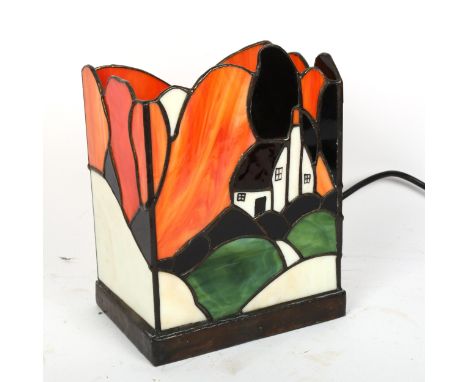 A Tiffany style leadlight stained glass box table lamp, height 22cm, width 17cmNo chips cracks or restoration 
