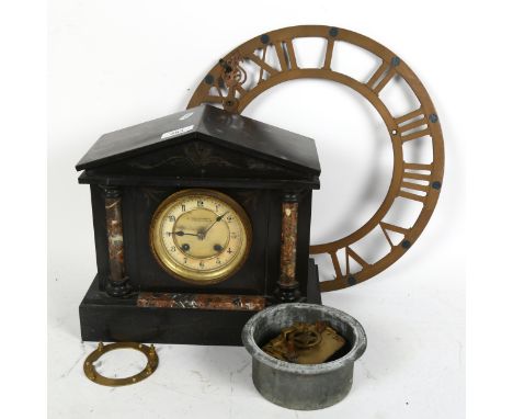 An early 20th century black slate and marble architectural 8-day mantel clock, by W Ruffell & Sons of Tunbridge Wells, case h