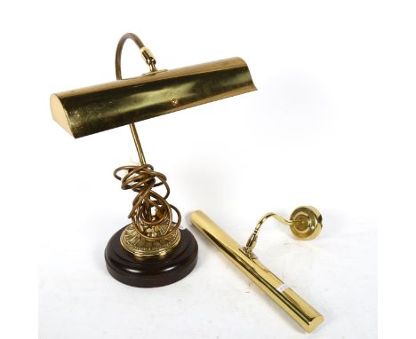 A brass student's lamp, and similar brass picture light, width 36cm (2) 