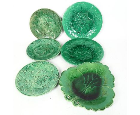 6 green glaze leaf plates, largest diameter 24cmNo chips cracks or restoration, only light crazing 