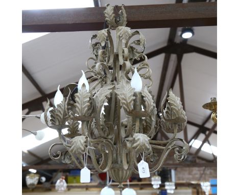 A painted wrought-metal chandelier of foliate design, diameter 48cm approx 