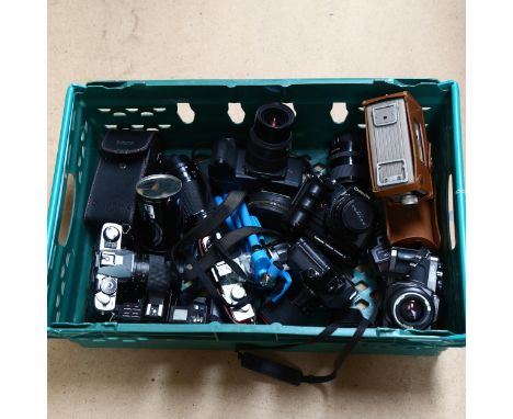 Vintage cameras and accessories, including Olympus OM2000, Nikon F-301, Chinon CE-5 etc 