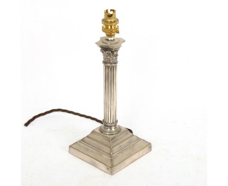 A small silver plated Corinthian column table lamp, height excluding fitting 20cm 