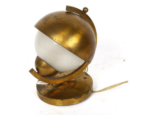 An Art Deco brass globe table lamp, height 18cmGeneral wear and abrasions all over, no chips or cracks to glass 
