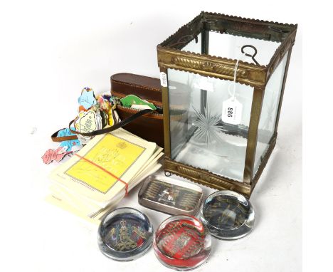 4 paperweights, binoculars with Regatta tags, and programmes, and a lantern frame 