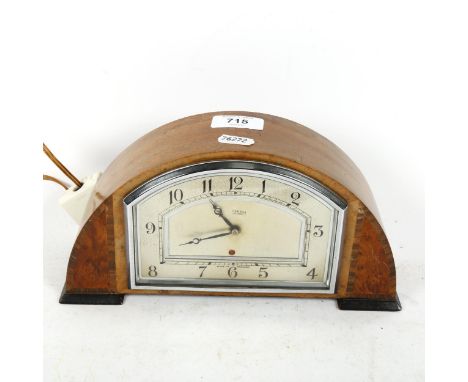 An Art Deco Smiths electric walnut mantel clock, width 26cm 