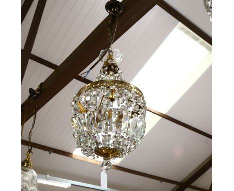 A gilt-brass baguette chandelier with lustre drops, 18cm across 