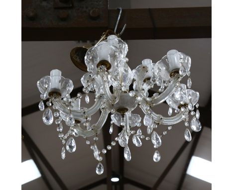Vintage 6-brand glass chandelier with lustre drops 