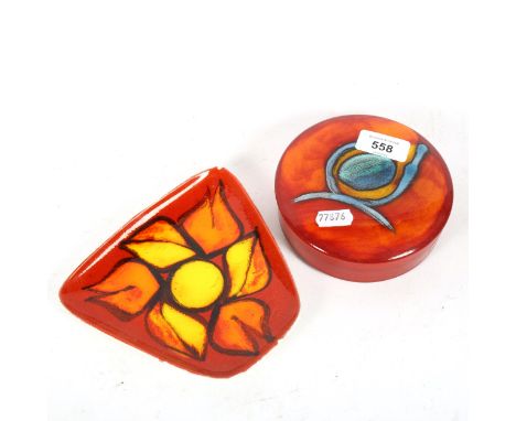 Poole Pottery powder box with abstract design, and a Delphis dish 