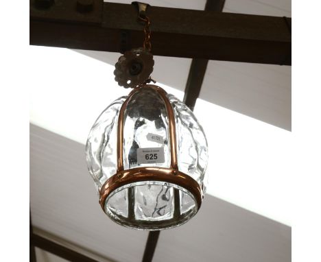 A blown glass pendant light fitting, with copper mounts, approx 20cm across 