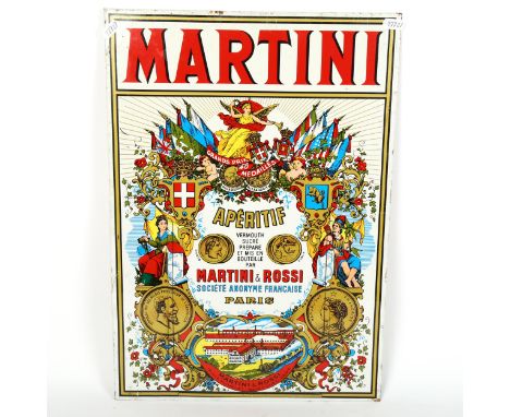 A Vintage lithographed tin Martini advertising sign, with integral pouch, 50cm x 35cm 