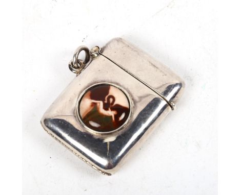 A modern sterling silver novelty Vesta, with printed enamel panel depicting Zeus and Ganymede, 4cm x 3cmNo damage or repairs,