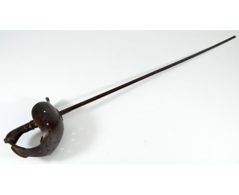 A late 19th century Italian fencing sabre, with wirework shagreen grip, pierced guard and flattened blade with scrolling tip,