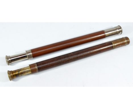 GIEVES LTD; a 1.25" plated single-draw telescope, no.9345, with stitched leather barrel, length 45.5cm and a further Gieves e