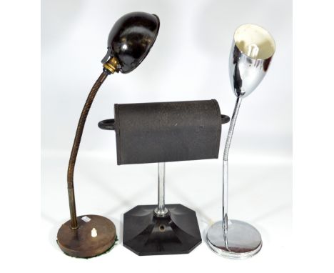 A 1940s desk lamp with rotating shade and bakelite base and two desk lamps with adjustable angled shade (3).