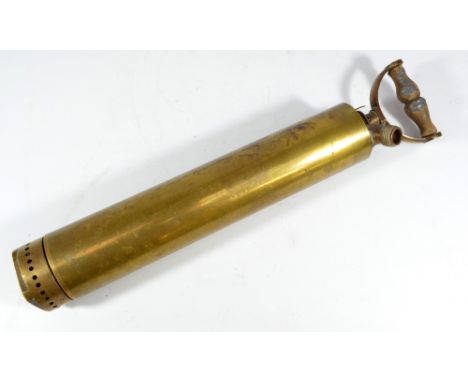 WT FRENCH & SON OF BIRMINGHAM; a WWI period brass pump reputedly for refuelling aircraft with wooden handle and bearing oval 