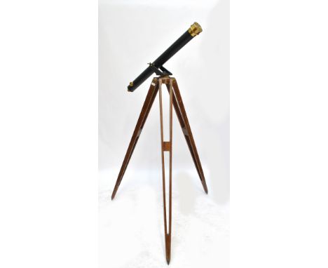 BROADHURST CLARKSON & CO OF LONDON; a 3" brass and black lacquered cased telescope, with sighting tube and two spare eyepiece